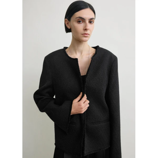 Totême Open-Front Bouclé Blazer Black - Jackets - Scandinavian Minimalist Luxury at Luxury Shoes 