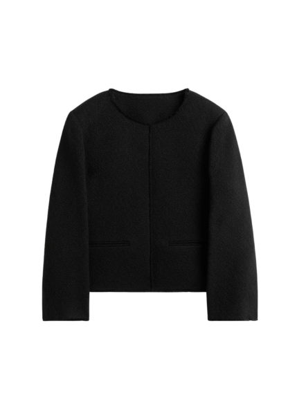 Totême Open-Front Bouclé Blazer Black - Jackets - Scandinavian Minimalist Luxury at Luxury Shoes 