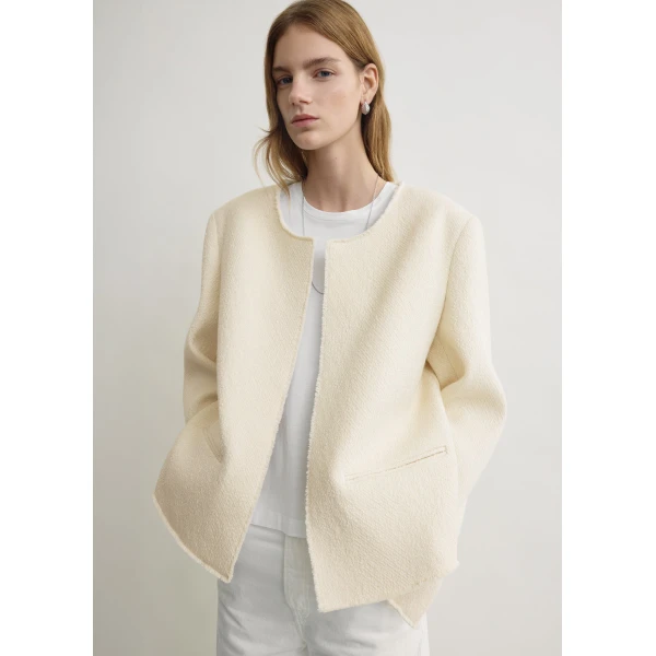 Totême Open-Front Bouclé Blazer Ecru - Jackets - Scandinavian Minimalist Luxury at Luxury Shoes 