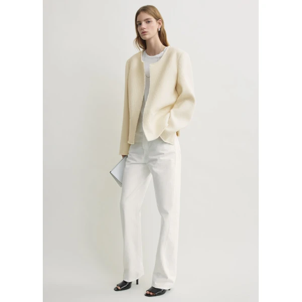 Totême Open-Front Bouclé Blazer Ecru - Jackets - Scandinavian Minimalist Luxury at Luxury Shoes 