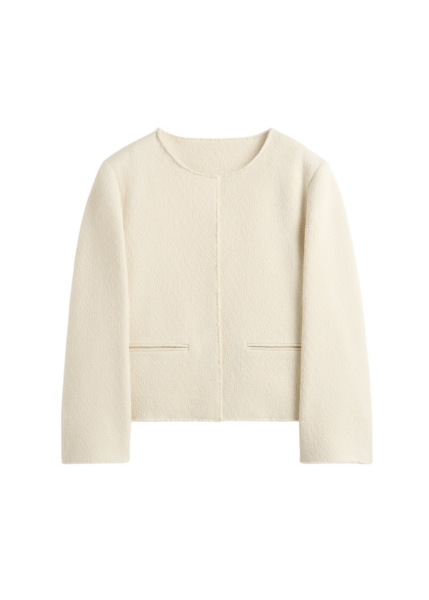 Totême Open-Front Bouclé Blazer Ecru - Jackets - Scandinavian Minimalist Luxury at Luxury Shoes 
