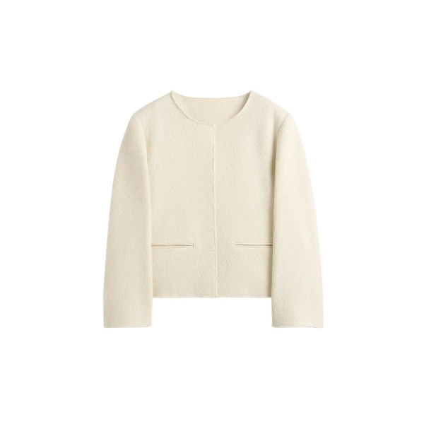 Totême Open-Front Bouclé Blazer Ecru - Jackets - Scandinavian Minimalist Luxury at Luxury Shoes 