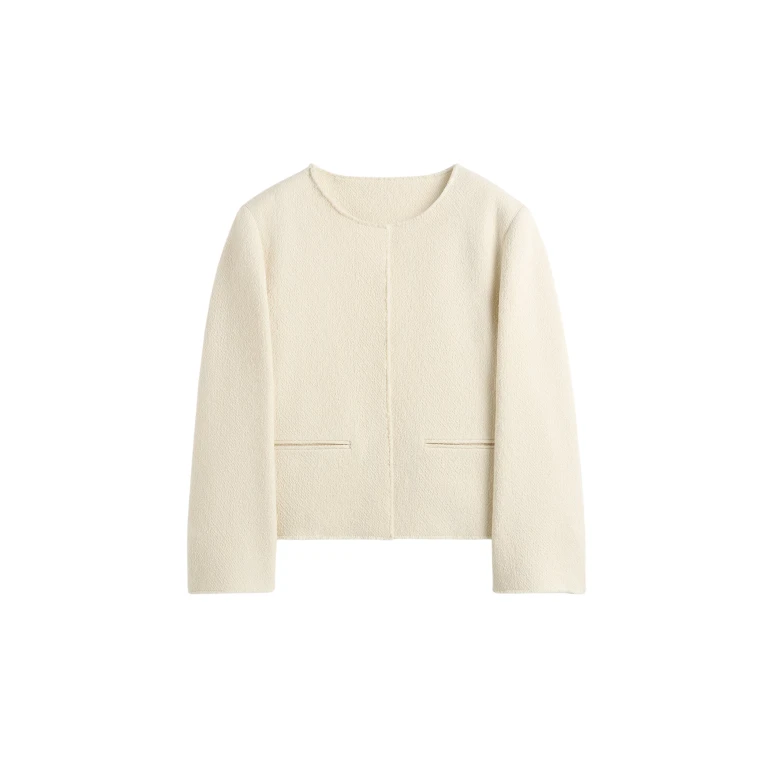 Totême Open-Front Bouclé Blazer Ecru - Jackets - Scandinavian Minimalist Luxury at Luxury Shoes 