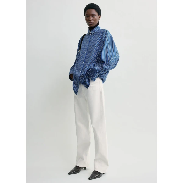 Totême Oversized Striped Shirt Blue/Navy - Tops - Scandinavian Minimalist Luxury at Luxury Shoes 