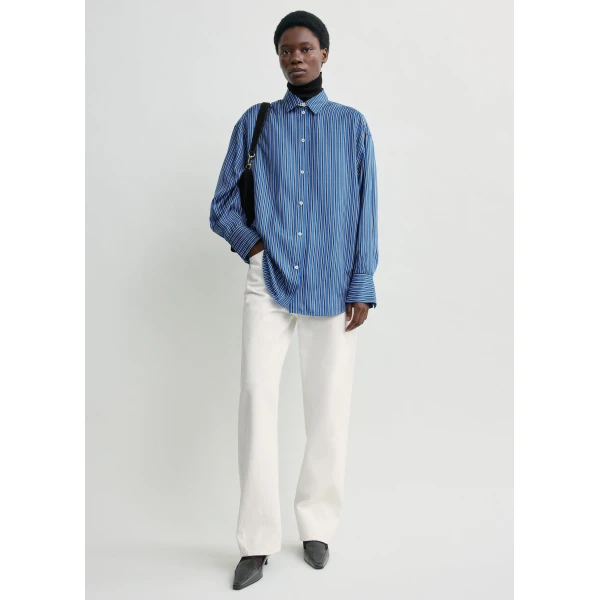 Totême Oversized Striped Shirt Blue/Navy - Tops - Scandinavian Minimalist Luxury at Luxury Shoes 