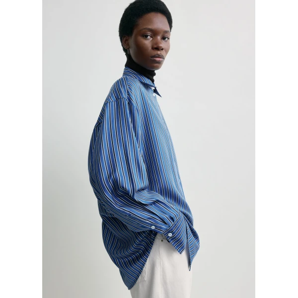 Totême Oversized Striped Shirt Blue/Navy - Tops - Scandinavian Minimalist Luxury at Luxury Shoes 