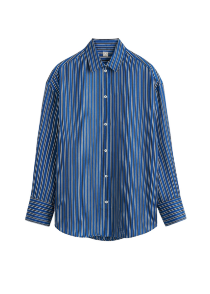 Totême Oversized Striped Shirt Blue/Navy - Tops - Scandinavian Minimalist Luxury at Luxury Shoes 