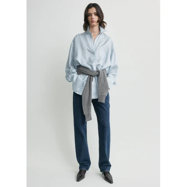 Totême Oversized Striped Shirt Ice/White - Tops - Scandinavian Minimalist Luxury at Luxury Shoes 