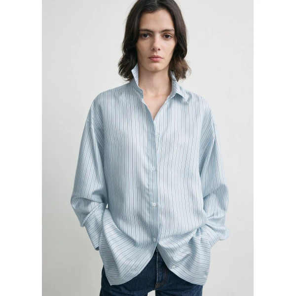 Totême Oversized Striped Shirt Ice/White - Tops - Scandinavian Minimalist Luxury at Luxury Shoes 