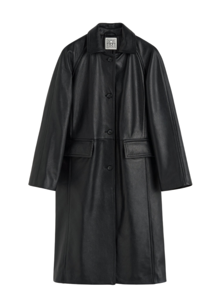 Totême Raglan Leather Coat Black - Coats - Scandinavian Minimalist Luxury at Luxury Shoes 