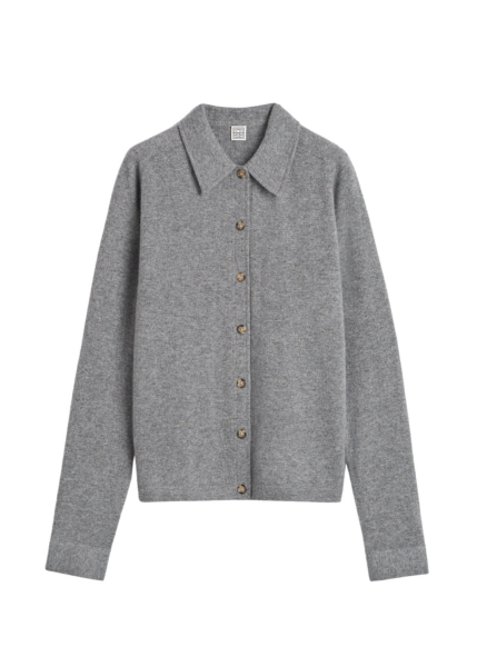 Totême Raglan-Sleeve Cashmere Cardigan Grey Melange - Knitwear - Scandinavian Minimalist Luxury at Luxury Shoes 