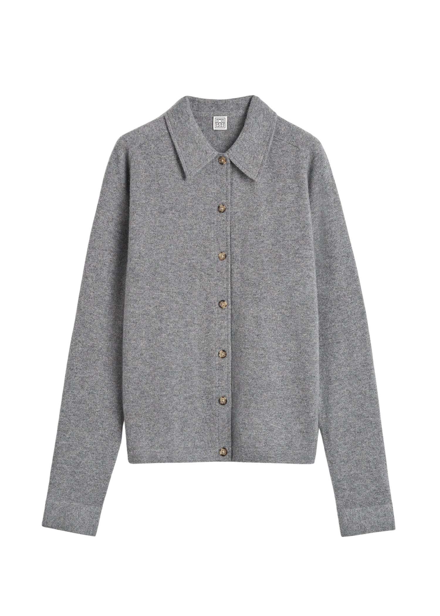 Toteme-Raglan-Sleeve-Cashmere-Cardigan-Grey-Melange89546_nobg Totême Raglan-Sleeve Cashmere Cardigan Grey Melange - Knitwear - Scandinavian Minimalist Luxury at Luxury Shoes