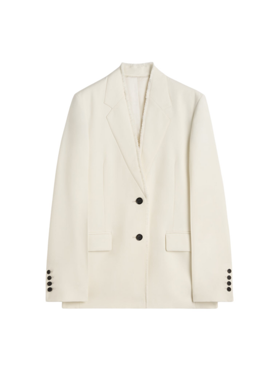 Totême Raw Lapel Jacket Ecru - Jackets - Scandinavian Minimalist Luxury at Luxury Shoes 