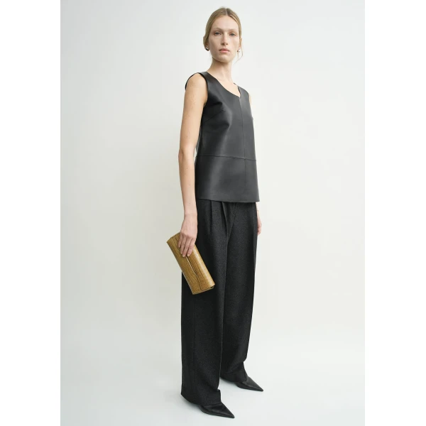 Totême Scoop-Neck Leather Top Black - Tops - Scandinavian Minimalist Luxury at Luxury Shoes 