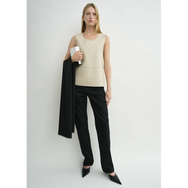 Totême Scoop-Neck Leather Top Sand - Tops - Scandinavian Minimalist Luxury at Luxury Shoes 