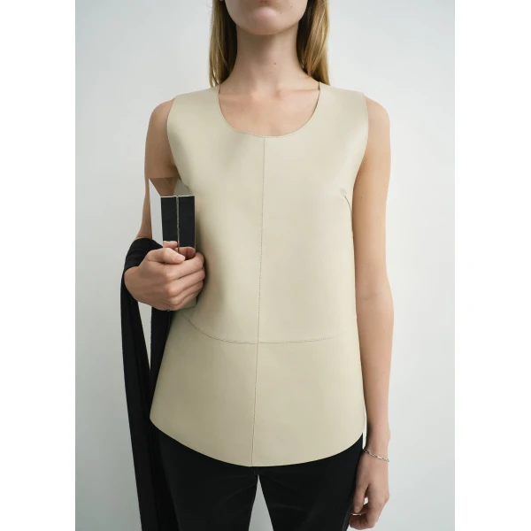 Totême Scoop-Neck Leather Top Sand - Tops - Scandinavian Minimalist Luxury at Luxury Shoes 