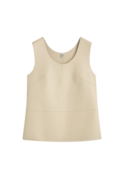 Totême Scoop-Neck Leather Top Sand - Tops - Scandinavian Minimalist Luxury at Luxury Shoes 