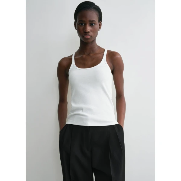 Totême Scoop Neck Rib Tank White - Tops - Scandinavian Minimalist Luxury at Luxury Shoes 