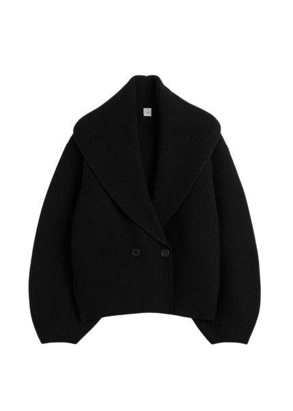 Totême Shawl-Lapel Cardigan Black - Knitwear - Scandinavian Minimalist Luxury at Luxury Shoes 
