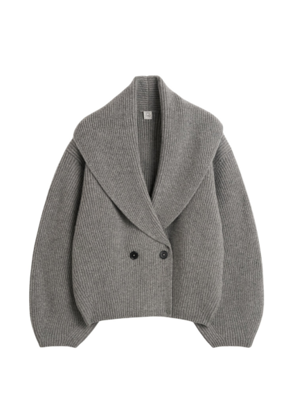 Totême Shawl-Lapel Cardigan Mid Grey - Knitwear - Scandinavian Minimalist Luxury at Luxury Shoes 