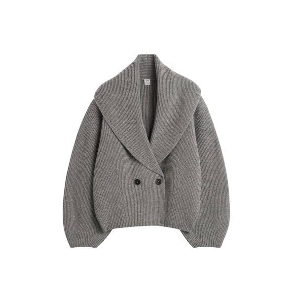 Totême Shawl-Lapel Cardigan Mid Grey - Knitwear - Scandinavian Minimalist Luxury at Luxury Shoes 