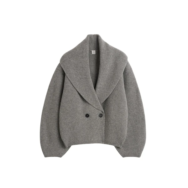 Totême Shawl-Lapel Cardigan Mid Grey - Knitwear - Scandinavian Minimalist Luxury at Luxury Shoes 