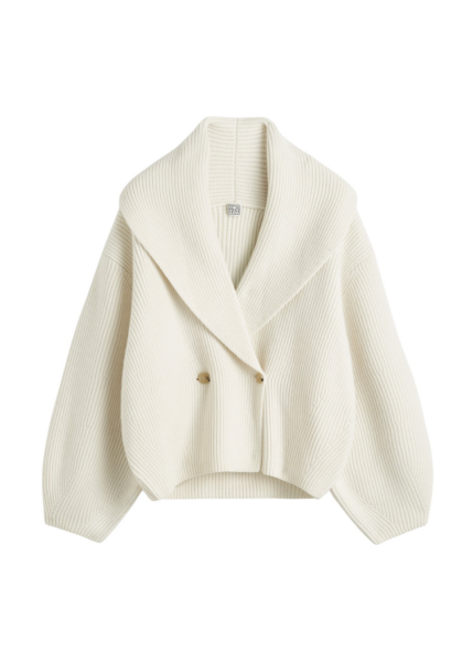 Totême Shawl-Lapel Cardigan Milk - Knitwear - Scandinavian Minimalist Luxury at Luxury Shoes 