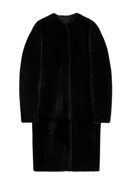 Totême Shearling Midi Coat Black - Coats - Scandinavian Minimalist Luxury at Luxury Shoes 
