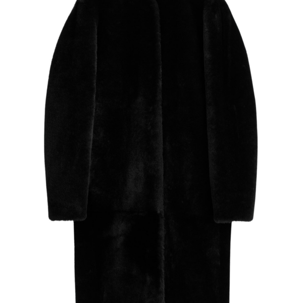 Toteme Shearling Midi Coat Black