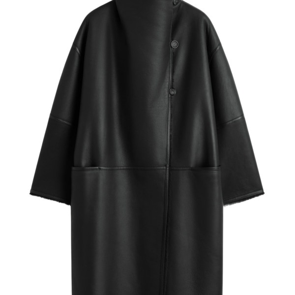 Toteme Shearling Wrap Coat Black