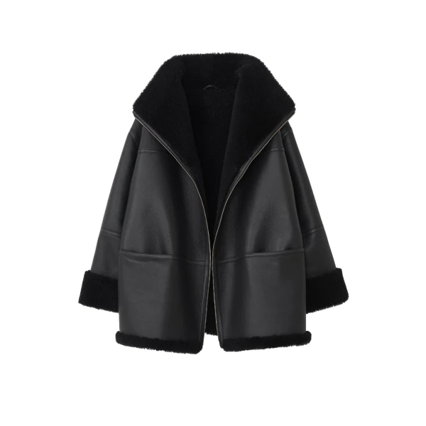 Totême Signature Shearling Jacket Black - Jackets - Scandinavian Minimalist Luxury at Luxury Shoes 