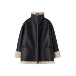 Totême Signature Shearling Jacket Black/Off-White - Jackets - Scandinavian Minimalist Luxury at Luxury Shoes 