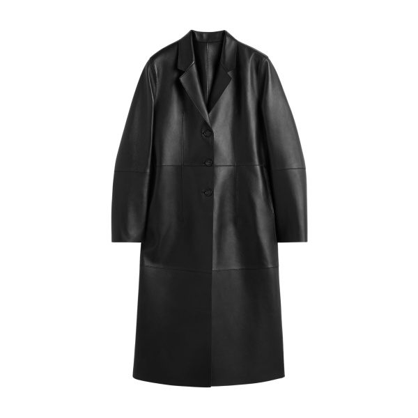 Totême Slim Leather Coat Black - Coats - Scandinavian Minimalist Luxury at Luxury Shoes 