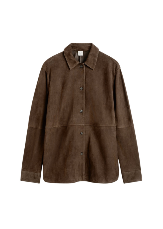 Totême Soft Suede Overshirt Bark - Tops - Scandinavian Minimalist Luxury at Luxury Shoes 