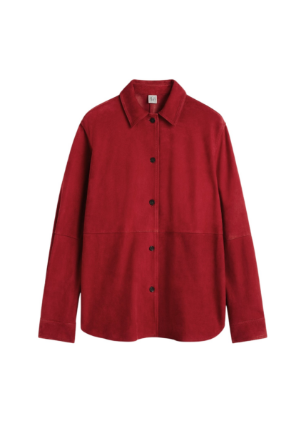 Totême Soft Suede Overshirt Poppy - Tops - Scandinavian Minimalist Luxury at Luxury Shoes 