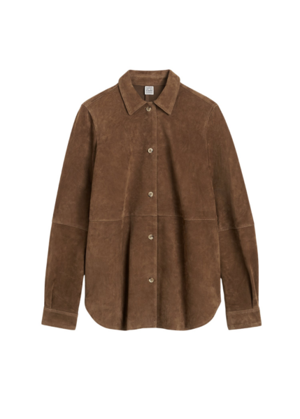 Totême Soft Suede Shirt Tobacco - Tops - Scandinavian Minimalist Luxury at Luxury Shoes 