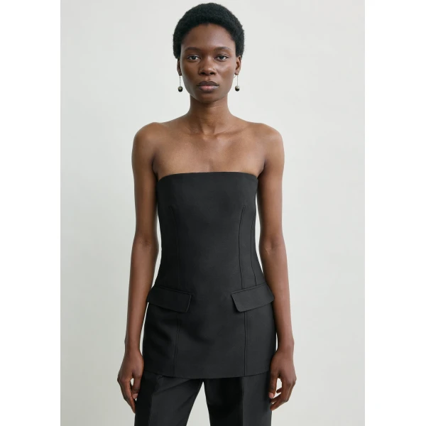 Totême Strapless Crepe Pocket Top Black - Tops - Scandinavian Minimalist Luxury at Luxury Shoes 