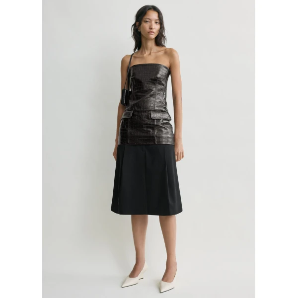 Totême Strapless Croco-Embossed Pocket Top Dark Brown - Tops - Scandinavian Minimalist Luxury at Luxury Shoes 