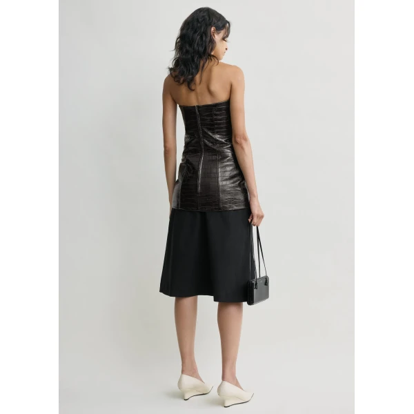 Totême Strapless Croco-Embossed Pocket Top Dark Brown - Tops - Scandinavian Minimalist Luxury at Luxury Shoes 