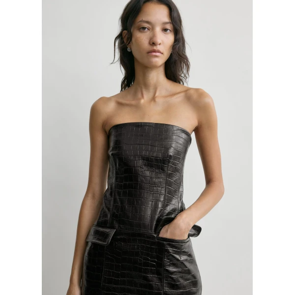Totême Strapless Croco-Embossed Pocket Top Dark Brown - Tops - Scandinavian Minimalist Luxury at Luxury Shoes 