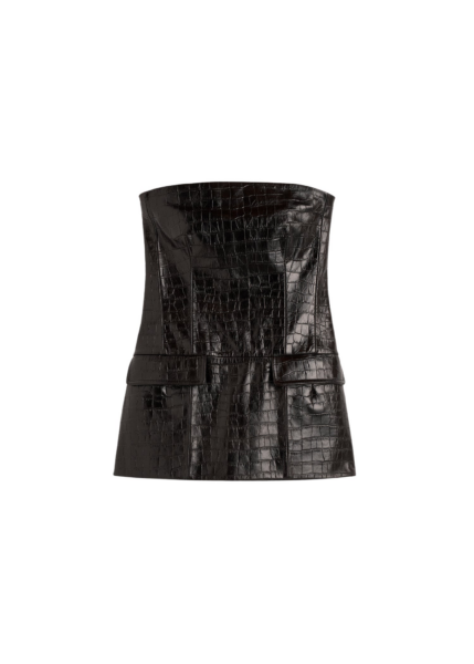 Totême Strapless Croco-Embossed Pocket Top Dark Brown - Tops - Scandinavian Minimalist Luxury at Luxury Shoes 