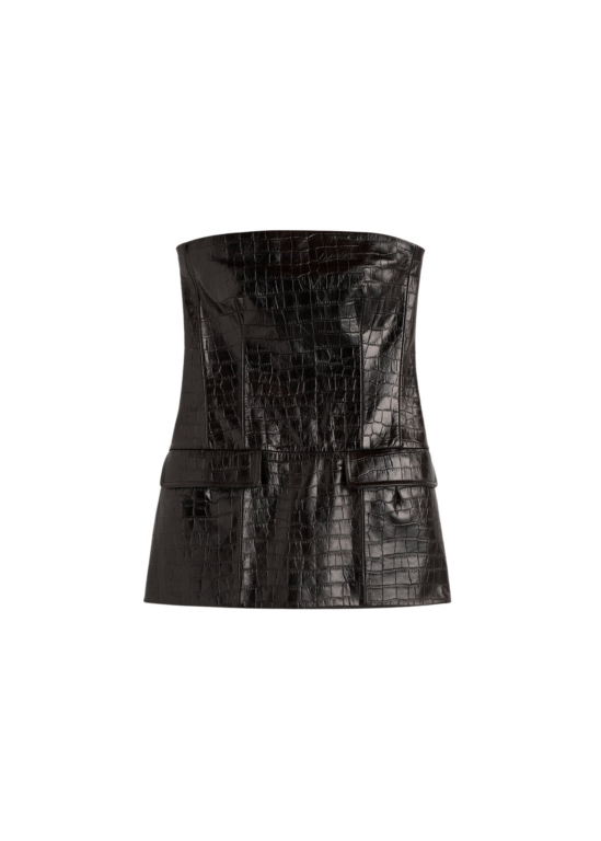 Totême Strapless Croco-Embossed Pocket Top Dark Brown - Tops - Scandinavian Minimalist Luxury at Luxury Shoes 