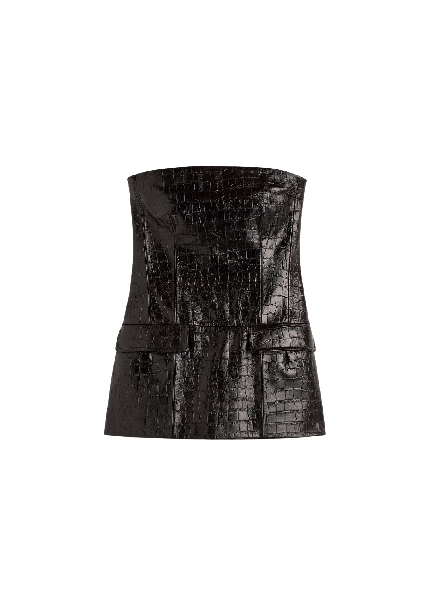 Toteme-Strapless-Croco-Embossed-Pocket-Top-Dark-Brown58101_nobg Totême Strapless Croco-Embossed Pocket Top Dark Brown - Tops - Scandinavian Minimalist Luxury at Luxury Shoes