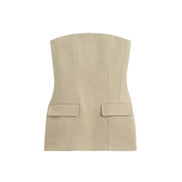 Totême Strapless Linen Pocket Top Beige - Tops - Scandinavian Minimalist Luxury at Luxury Shoes 