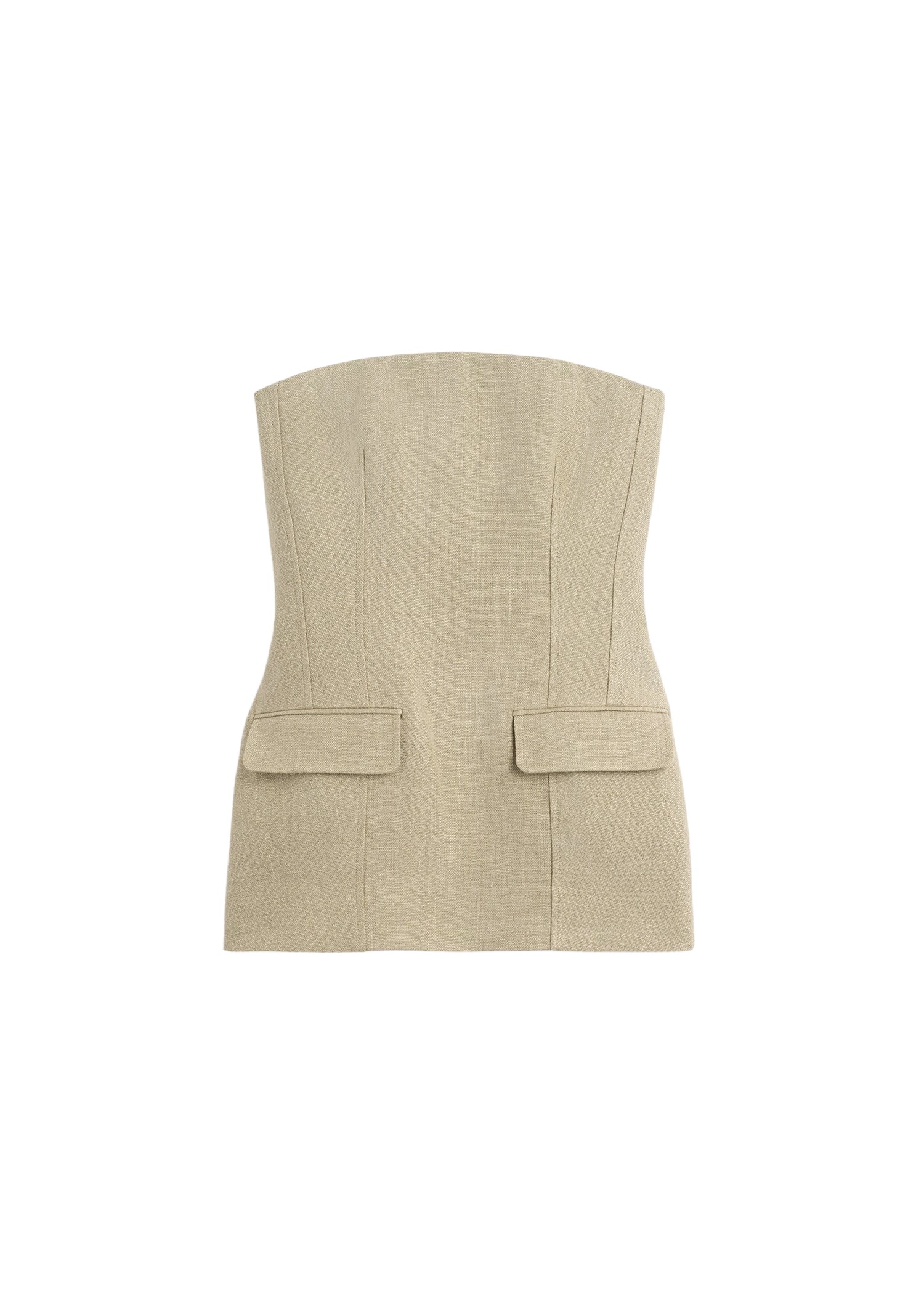 Toteme-Strapless-Linen-Pocket-Top-Beige24747_nobg Totême Strapless Linen Pocket Top Beige - Tops - Scandinavian Minimalist Luxury at Luxury Shoes
