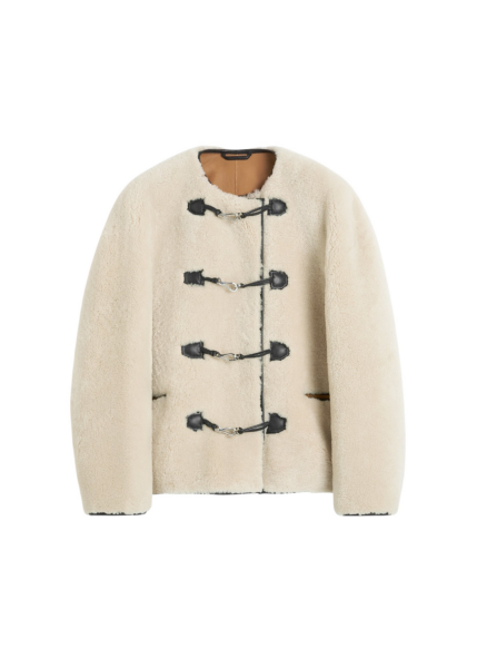 Totême Teddy Shearling Clasp Jacket Off-White - Jackets - Scandinavian Minimalist Luxury at Luxury Shoes 