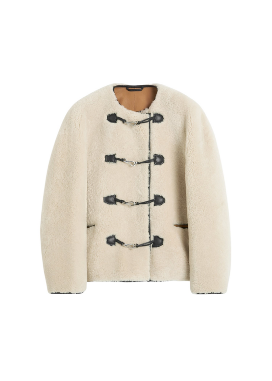Totême Teddy Shearling Clasp Jacket Off-White - Jackets - Scandinavian Minimalist Luxury at Luxury Shoes 