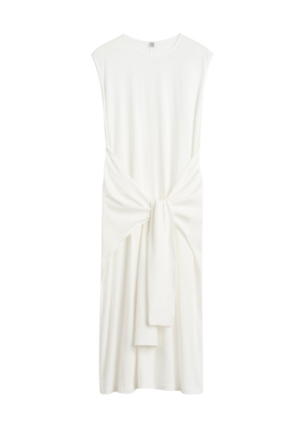 Totême Tie-Waist Jersey Dress Off-White - Dresses - Scandinavian Minimalist Luxury at Luxury Shoes 