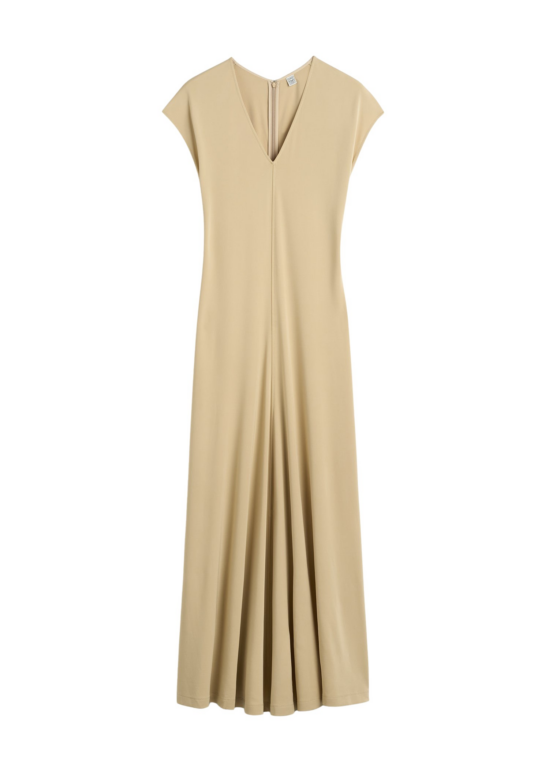 Totême V-Neck Jersey Dress Chai - Dresses - Scandinavian Minimalist Luxury at Luxury Shoes 