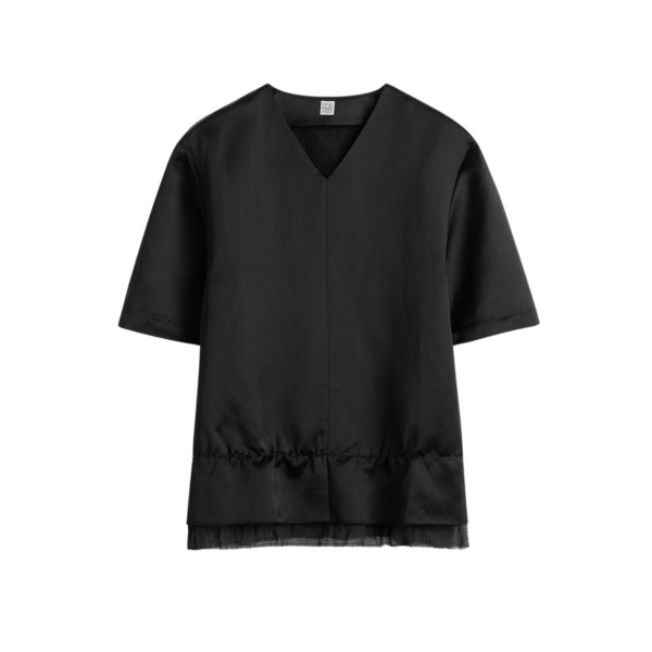 Toteme V-Neck Satin Pullover Black Knit